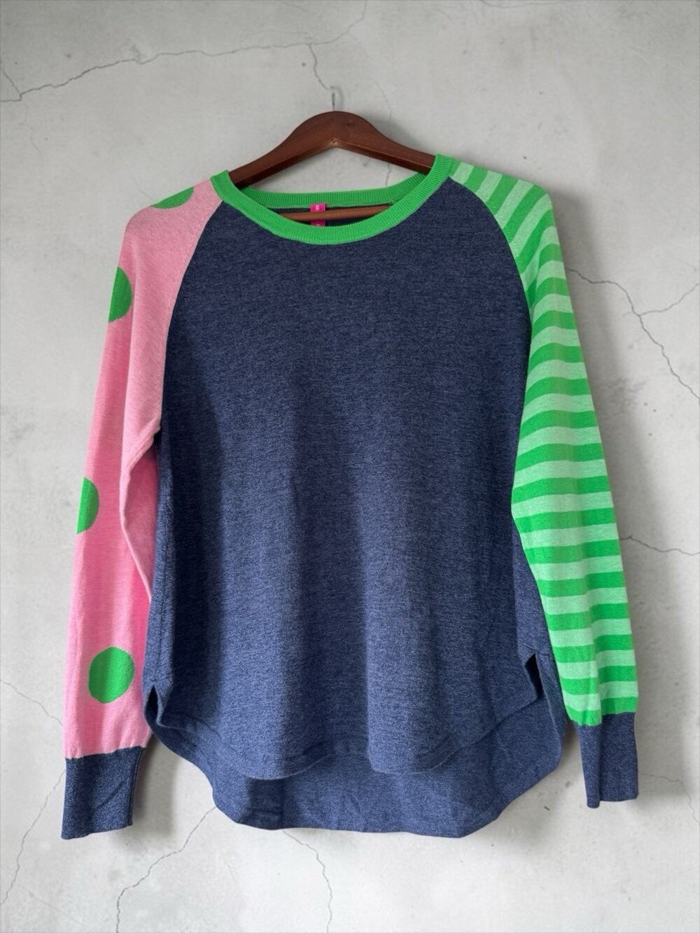 Zaket & Plover Women's Mixed Striped Polka Dot Crew Knit Pullover Sweater Size M